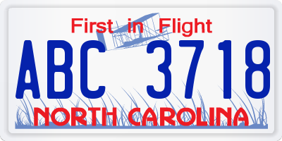 NC license plate ABC3718