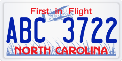 NC license plate ABC3722