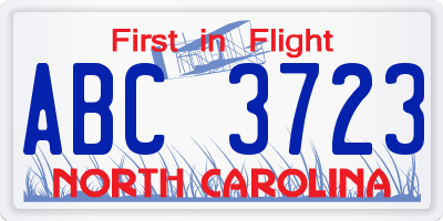 NC license plate ABC3723