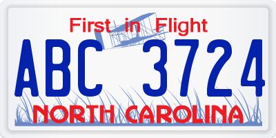 NC license plate ABC3724