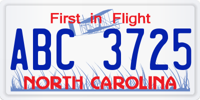 NC license plate ABC3725