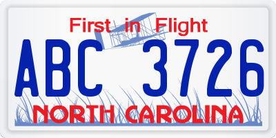 NC license plate ABC3726