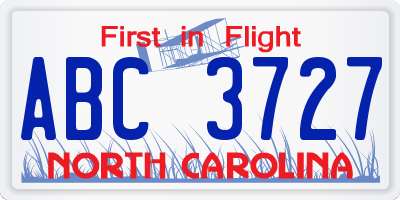 NC license plate ABC3727