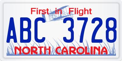 NC license plate ABC3728