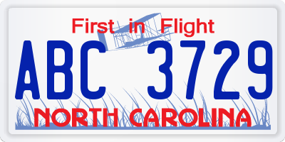 NC license plate ABC3729