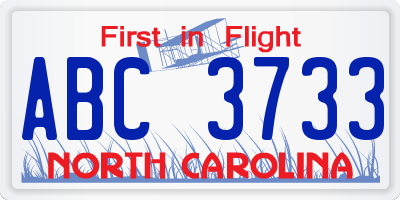 NC license plate ABC3733