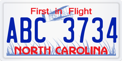 NC license plate ABC3734