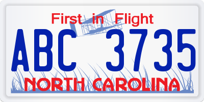 NC license plate ABC3735