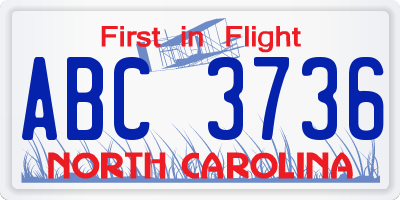 NC license plate ABC3736