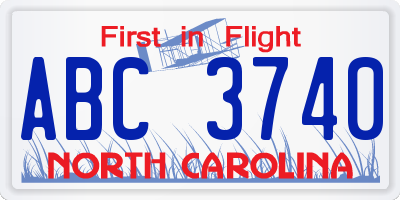 NC license plate ABC3740