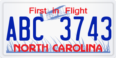 NC license plate ABC3743