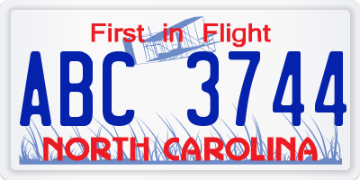 NC license plate ABC3744
