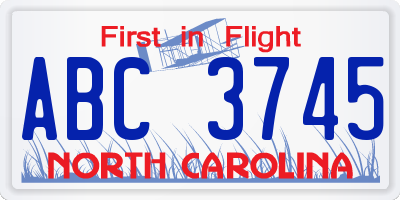NC license plate ABC3745