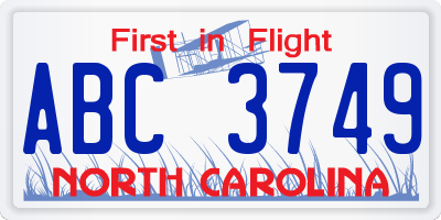 NC license plate ABC3749