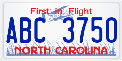 NC license plate ABC3750