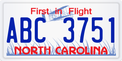 NC license plate ABC3751