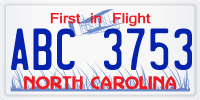 NC license plate ABC3753
