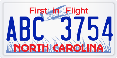 NC license plate ABC3754