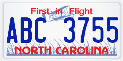 NC license plate ABC3755