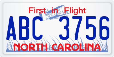NC license plate ABC3756