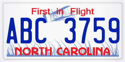 NC license plate ABC3759