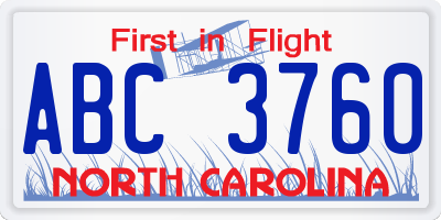 NC license plate ABC3760