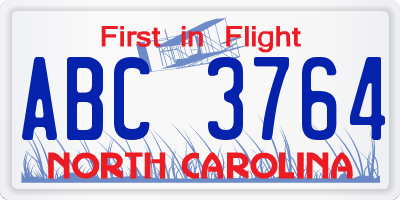 NC license plate ABC3764