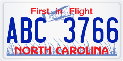 NC license plate ABC3766