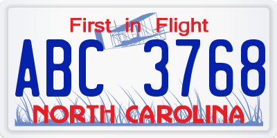 NC license plate ABC3768