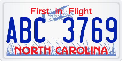 NC license plate ABC3769