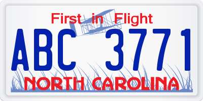 NC license plate ABC3771