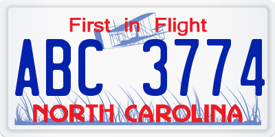 NC license plate ABC3774