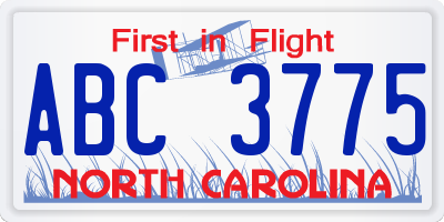 NC license plate ABC3775
