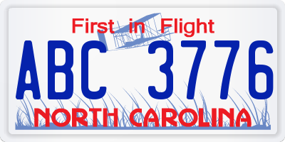 NC license plate ABC3776
