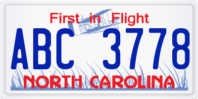 NC license plate ABC3778