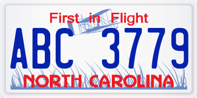 NC license plate ABC3779