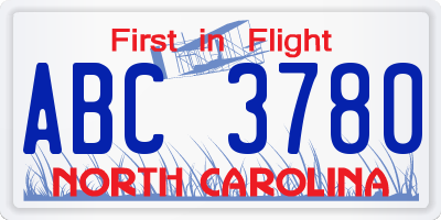 NC license plate ABC3780