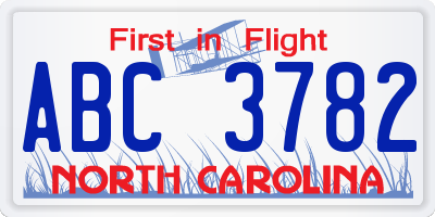 NC license plate ABC3782