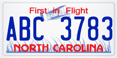 NC license plate ABC3783