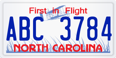 NC license plate ABC3784