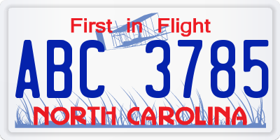 NC license plate ABC3785
