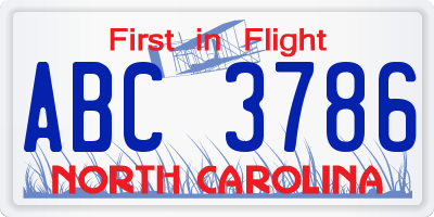 NC license plate ABC3786
