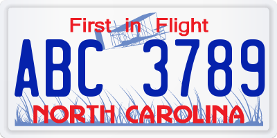 NC license plate ABC3789