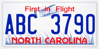 NC license plate ABC3790