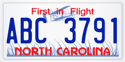 NC license plate ABC3791