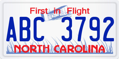 NC license plate ABC3792