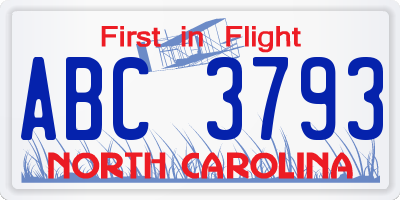 NC license plate ABC3793