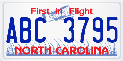 NC license plate ABC3795