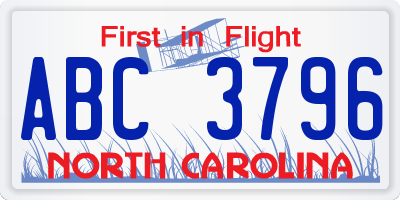 NC license plate ABC3796