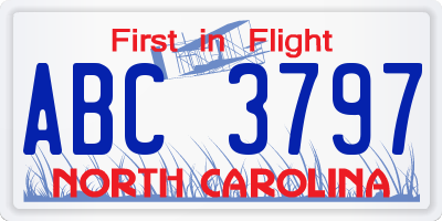 NC license plate ABC3797